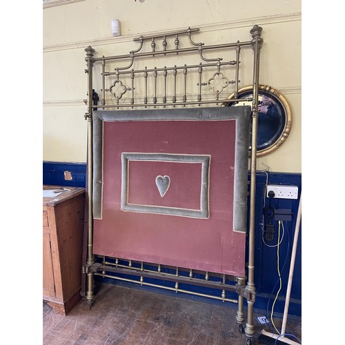 983 - A late Victorian/Edwardian brass half tester bed, 4ft 6 inches wide