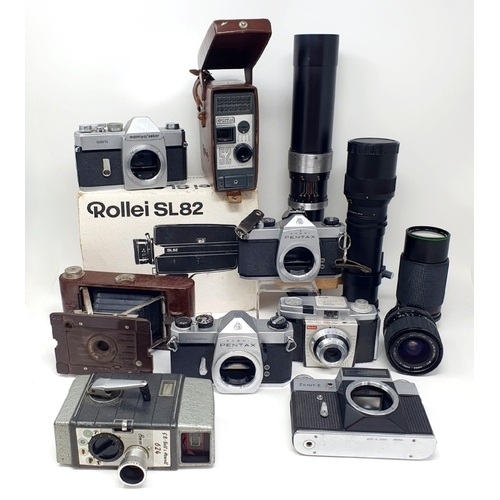 94 - An Asahi Pentax Spotmatic camera body, various other cameras, and photography equipment (2 boxes)