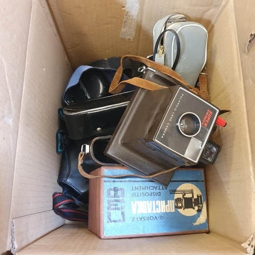 94 - An Asahi Pentax Spotmatic camera body, various other cameras, and photography equipment (2 boxes)