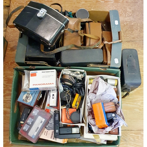 96 - A Russian Kiev camera, a Russian adjustable lens, assorted photographic equipment (3 boxes)