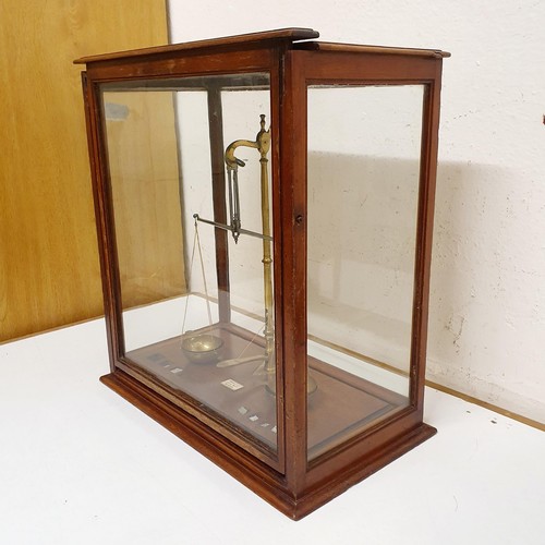 112 - A set of Degrav Short & Co of London laboratory scales, with assorted weights, 34 cm wide