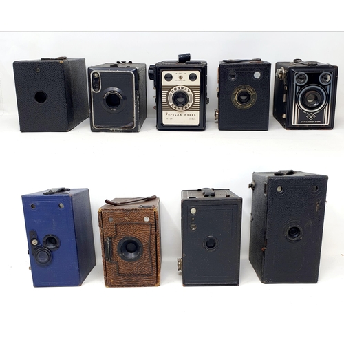 130 - An Ensign box camera, and eight other box cameras (box)