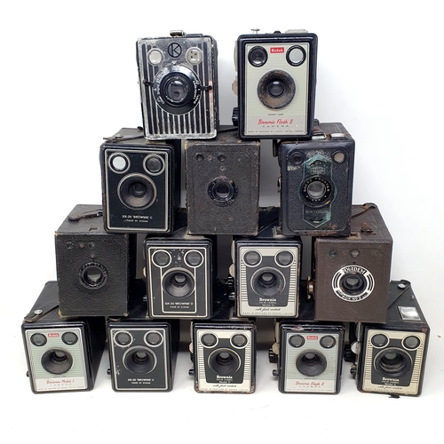 131 - A Brownie Model D box camera, and thirteen other box cameras (box)
