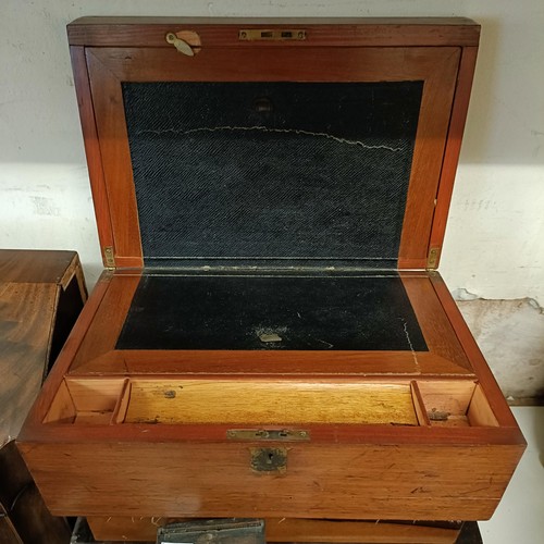 734 - A mahogany tea caddy, 23 cm wide, a clock and four boxes (6)