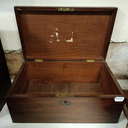 734 - A mahogany tea caddy, 23 cm wide, a clock and four boxes (6)