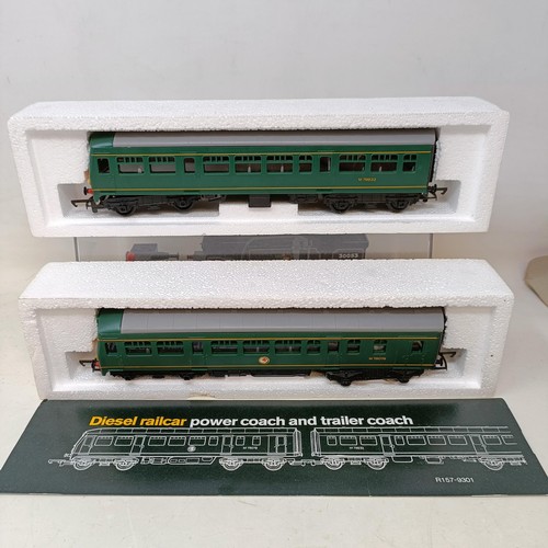 212 - A Hornby OO gauge 4-0-4 locomotive and trailer No. R157, R074, R761, R052 and R041, all boxed, and a... 