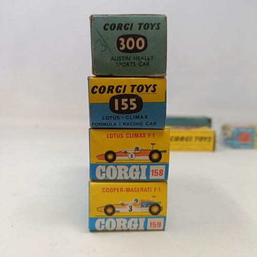 222 - Seven Corgi Toys model cars Nos. 155, 159, 158, 300, 218, 238 and 453, all boxed (7)