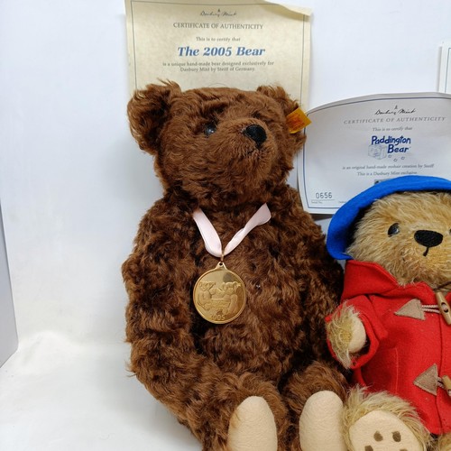 226 - A modern Steiff limited edition Paddington bear, with certificate and bag, and three other Steiff te... 