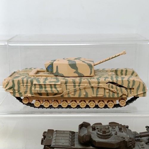 245 - A Chinese Sun Star model of a Yelloway bus, assorted other models and model tanks (box)