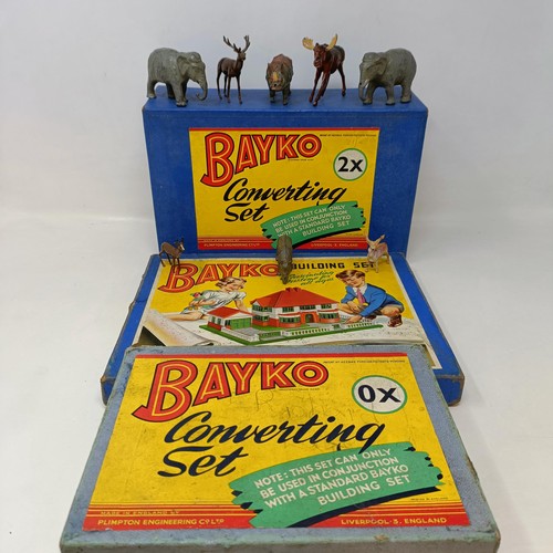 262 - A Bayco building set No. OX, two other Bayco building sets and a small collection of zoo animals (bo... 