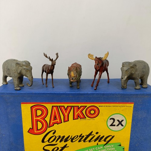 262 - A Bayco building set No. OX, two other Bayco building sets and a small collection of zoo animals (bo... 