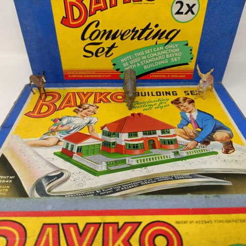 262 - A Bayco building set No. OX, two other Bayco building sets and a small collection of zoo animals (bo... 