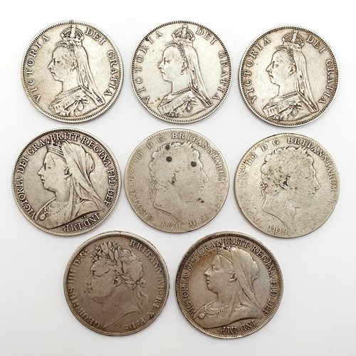 384 - A George III crown, 1821, four other crowns and three double florins