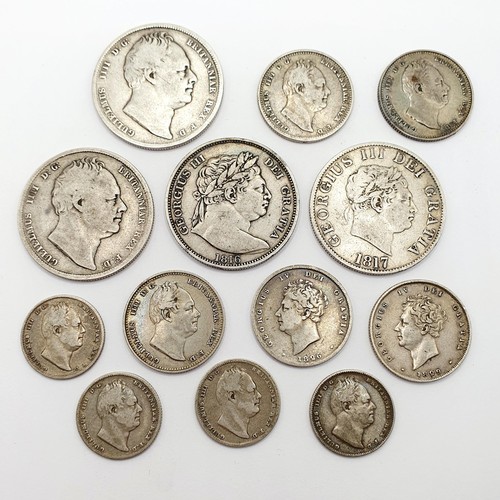 385 - A Willian IV half crown, 1834, three other half crowns and other coins