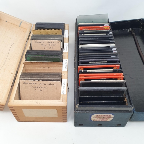 151 - Assorted novelty and historical magic lantern glass slides (2 boxes)