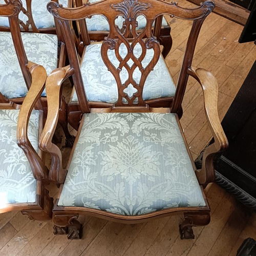 904 - A set of six Chippendale style mahogany dining chairs with pierced splats, drop in seats, cabriole l... 