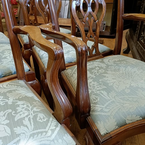 904 - A set of six Chippendale style mahogany dining chairs with pierced splats, drop in seats, cabriole l... 