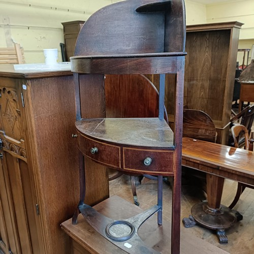 988 - A George III oak bureau, 93 cm wide, an oak cupboard, 95 cm wide, a folding card table and a washsta... 