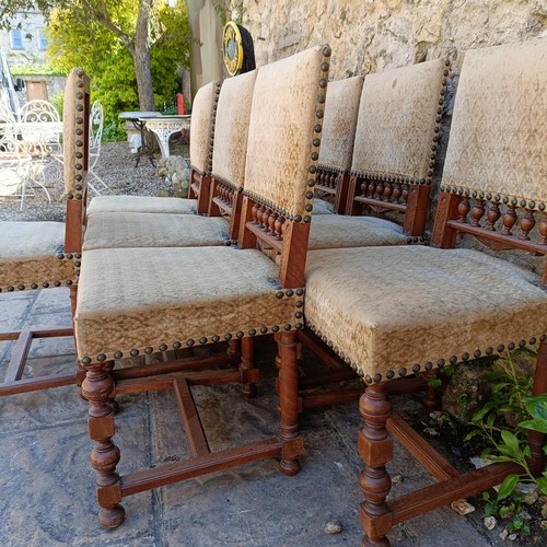 1010 - A set of eight walnut framed dining chairs, with padded back and seat (8)