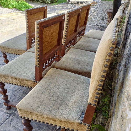 1010 - A set of eight walnut framed dining chairs, with padded back and seat (8)