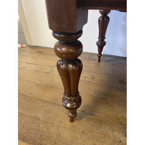 968 - A 19th century mahogany extending dining table, top 125 cm x 120 cm, lacking leaves