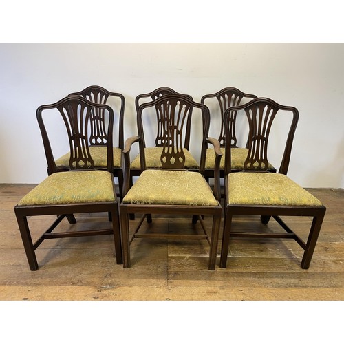 899 - A set of seven  George III style mahogany dining chairs, with pierced splat backs, drop in seats and... 