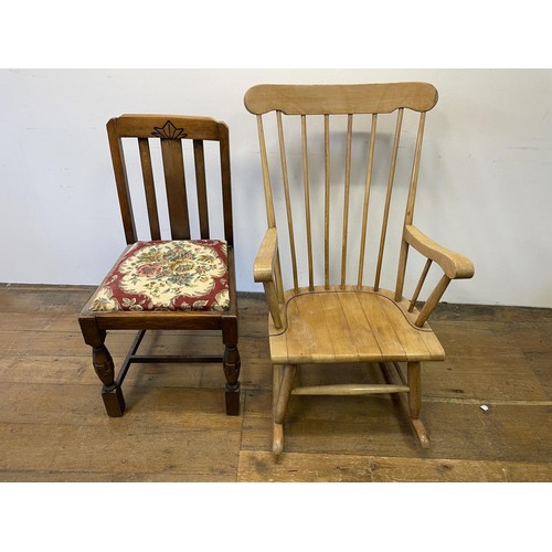 895 - A Windsor style armchair, another, assorted other chairs and an oak coat hook (8)