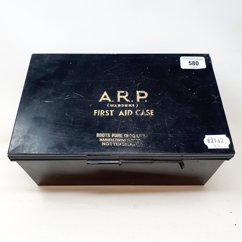 580 - A vintage first aid kit, the lid marked ARP (Wardens) First Aid Case   Provenance:  Sold on behalf o... 