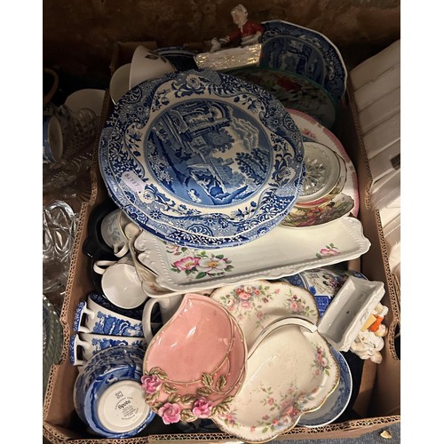 759 - Assorted Spode blue and white ceramics, other ceramics and glassware (4 boxes)