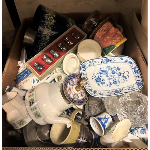 761 - A table top globe, assorted ceramics and other items (2 boxes)