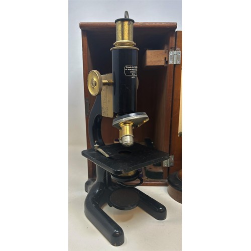 820 - A students microscope in a mahogany case, a mantel clock and a carriage clock (3)