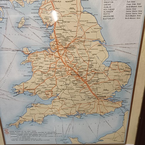 792 - A London & North Western and Caledonian Railway map, framed, 92 cm x 46 cm