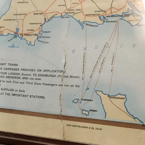 792 - A London & North Western and Caledonian Railway map, framed, 92 cm x 46 cm