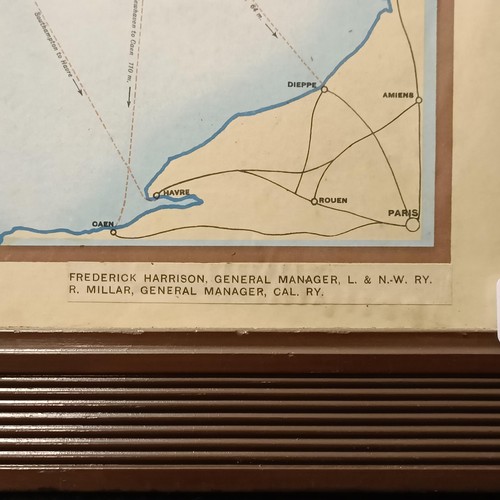 792 - A London & North Western and Caledonian Railway map, framed, 92 cm x 46 cm