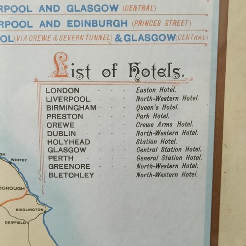 792 - A London & North Western and Caledonian Railway map, framed, 92 cm x 46 cm