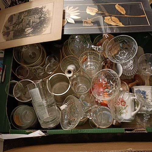 767 - A Spode blue and white bowl, assorted ceramics, prints and other items (4 boxes)