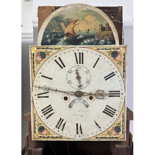 841 - A longcase clock, the painted dial with a subsidiary seconds dial and date aperture dial, in an oak ... 