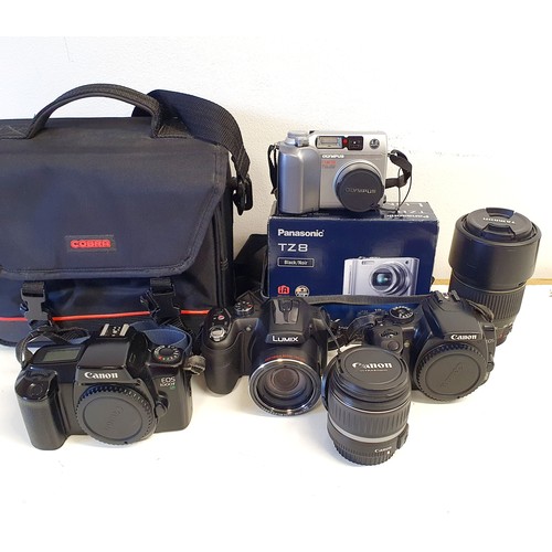 168 - A Canon EOS digital camera, assorted other cameras, lenses and photography equipment (box)