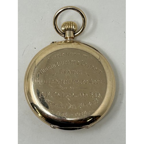 791A - A 9ct gold half hunter pocket watch, with presentation inscription