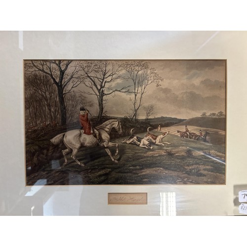 792A - A 19th century print, Hold Hounds, 23 x 36 cm, in a birdseye maple frame, 53 x 67 cm