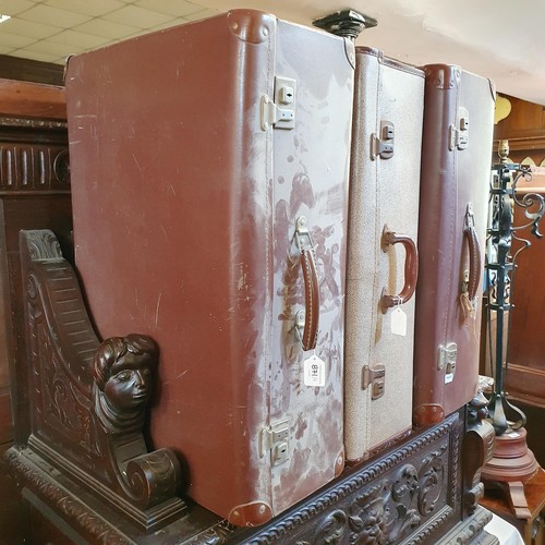 871 - A two drawer military style chest, a top of a sideboard, five cases, and a Benares table (8)