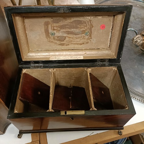 730 - A manhogany knife box, lacks interior, and a tea caddy (2)