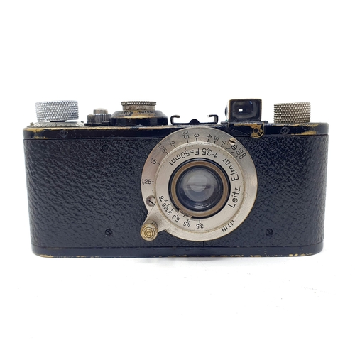 698 - A Leica 1 camera, No. 52140, in part leather case with an Elmar F=50mm 1:3.5 lens