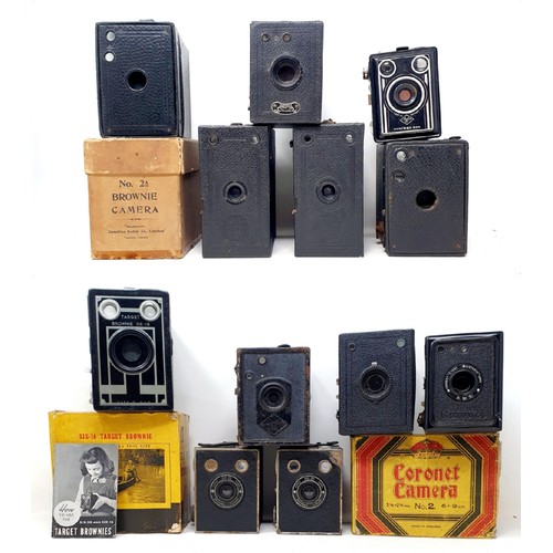 616 - An Ensign bellows camera, an Art Deco Agfa bellows camera, a Kodak bellows camera, an Ensign-Special... 