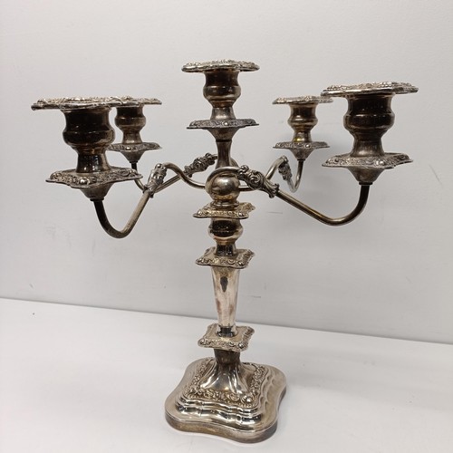 608 - A silver plated five light candelabrum, 46 cm high