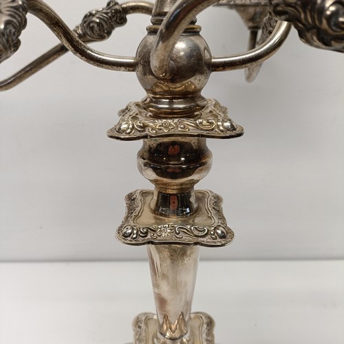 608 - A silver plated five light candelabrum, 46 cm high