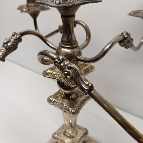 608 - A silver plated five light candelabrum, 46 cm high