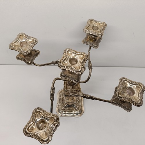 608 - A silver plated five light candelabrum, 46 cm high