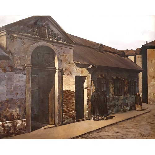 307 - Michalski, Krakow Jewish Quarter, street scene, oil on canvas, signed, 56 x 72 cm