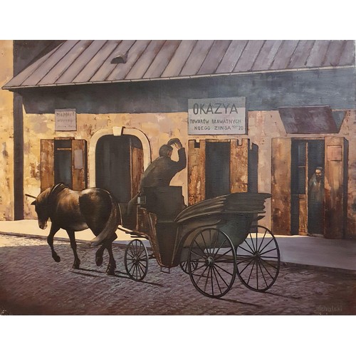 309 - Michalski, Kracow Jewish Quarter, street scene,  oil on canvas, signed, 56 x 72 cm